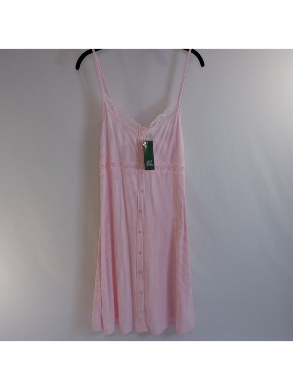 Wild Fable Pink Ribbed Lace Trim Sleepwear Nightgown Large Adjustable Straps